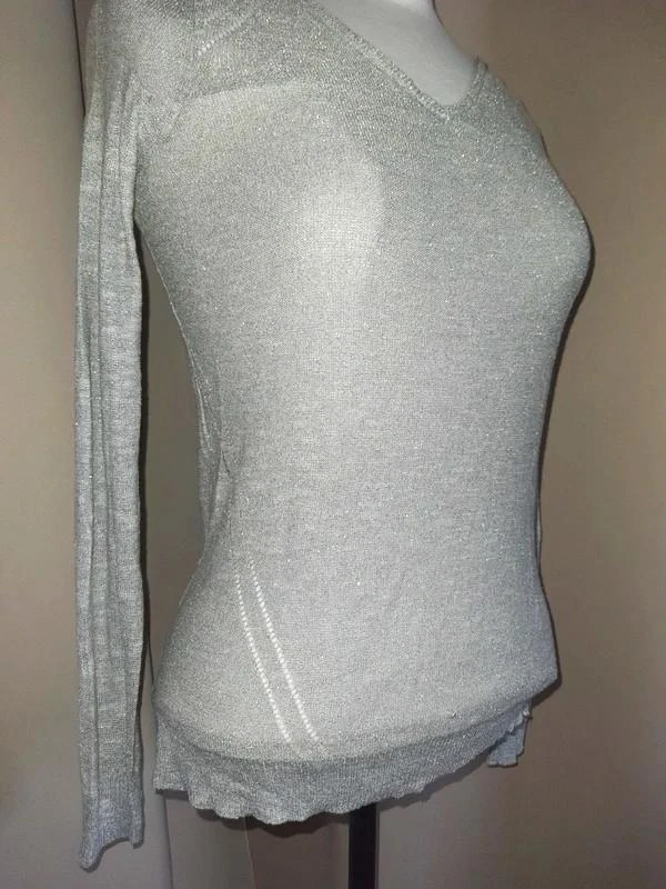 Thin silver/gold V-neck sweater for women size 36 - S – photo 3